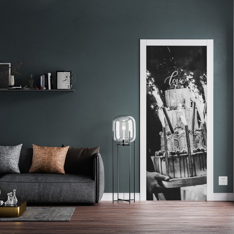 Naklejka na drzwi rustykalny tort ślubny ze zimnymi ogniami – Wallissimo® Naklejka na drzwi rustykalny tort ślubny ze zimnymi ogniami – Wallissimo®