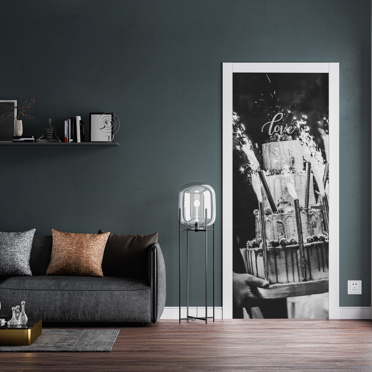 Naklejka na drzwi rustykalny tort ślubny ze zimnymi ogniami – Wallissimo® Naklejka na drzwi rustykalny tort ślubny ze zimnymi ogniami – Wallissimo®