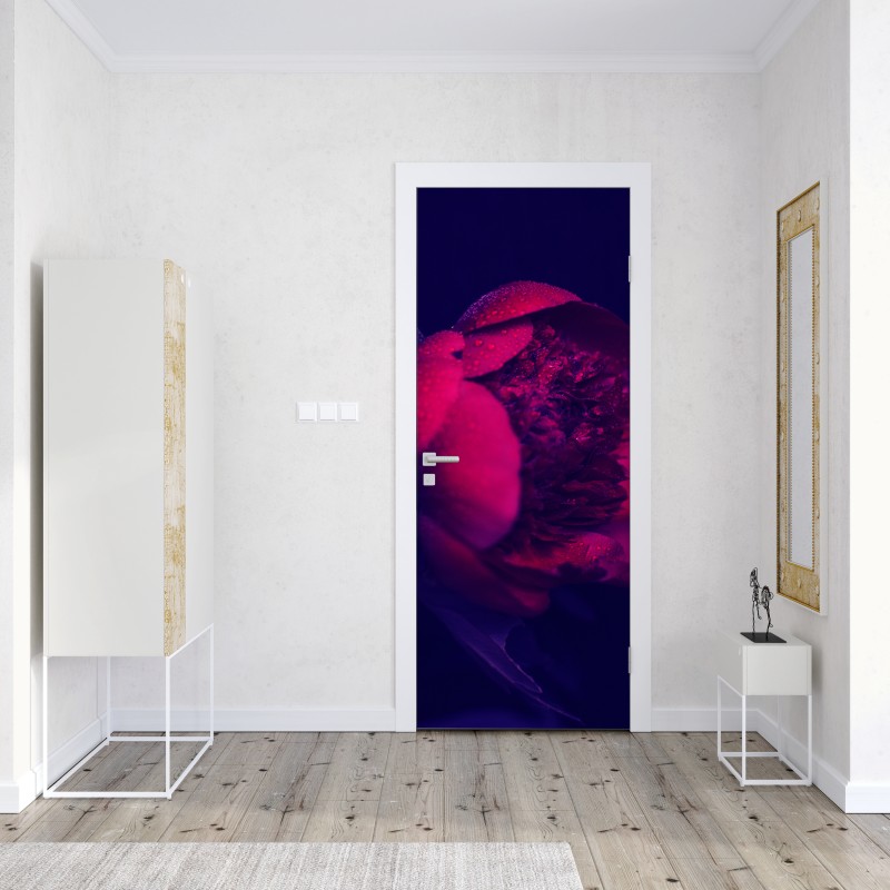 Naklejka na drzwi nastrojowa różowa piwonia zbliżenie – Wallissimo® Naklejka na drzwi nastrojowa różowa piwonia zbliżenie – Wallissimo®