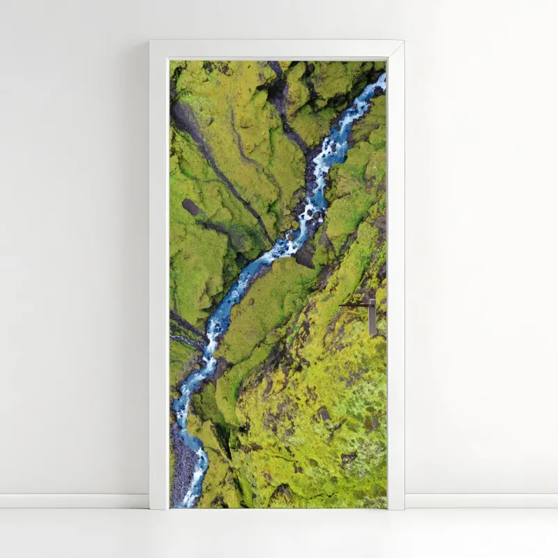 Naklejka na drzwi turkusowo-złota abstrakcyjna marmurkowa faktura – Wallissimo®