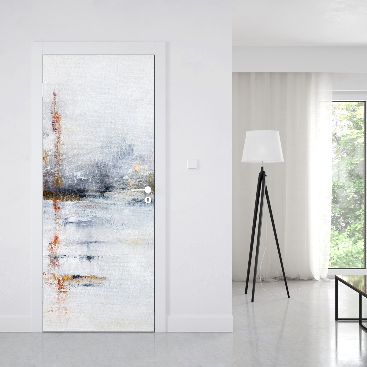 Naklejka na drzwi spokojny abstrakcyjny krajobraz w delikatnych tonach – Wallissimo® Naklejka na drzwi spokojny abstrakcyjny krajobraz w delikatnych tonach – Wallissimo®