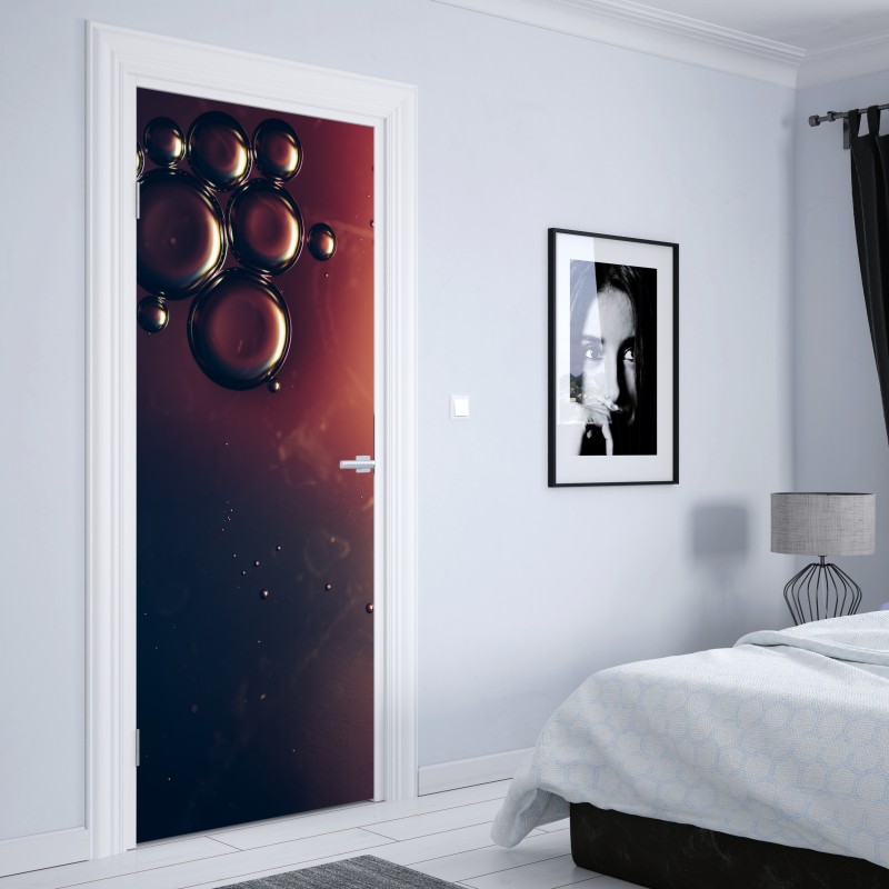 Naklejka na drzwi unoszące się pęcherzyki oleju na głębokim gradiencie – Wallissimo® Naklejka na drzwi unoszące się pęcherzyki oleju na głębokim gradiencie – Wallissimo®