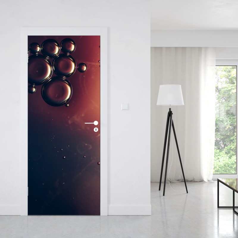 Naklejka na drzwi unoszące się pęcherzyki oleju na głębokim gradiencie – Wallissimo® Naklejka na drzwi unoszące się pęcherzyki oleju na głębokim gradiencie – Wallissimo®