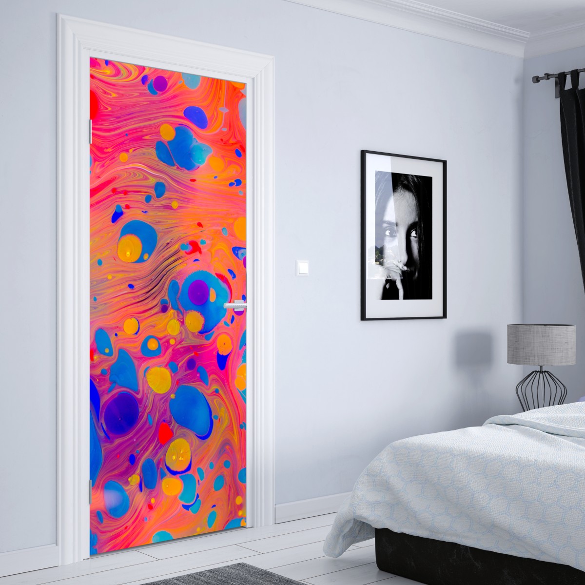 Naklejka na drzwi otomańskie ebru marmurkowe fale – Wallissimo® Naklejka na drzwi otomańskie ebru marmurkowe fale – Wallissimo®