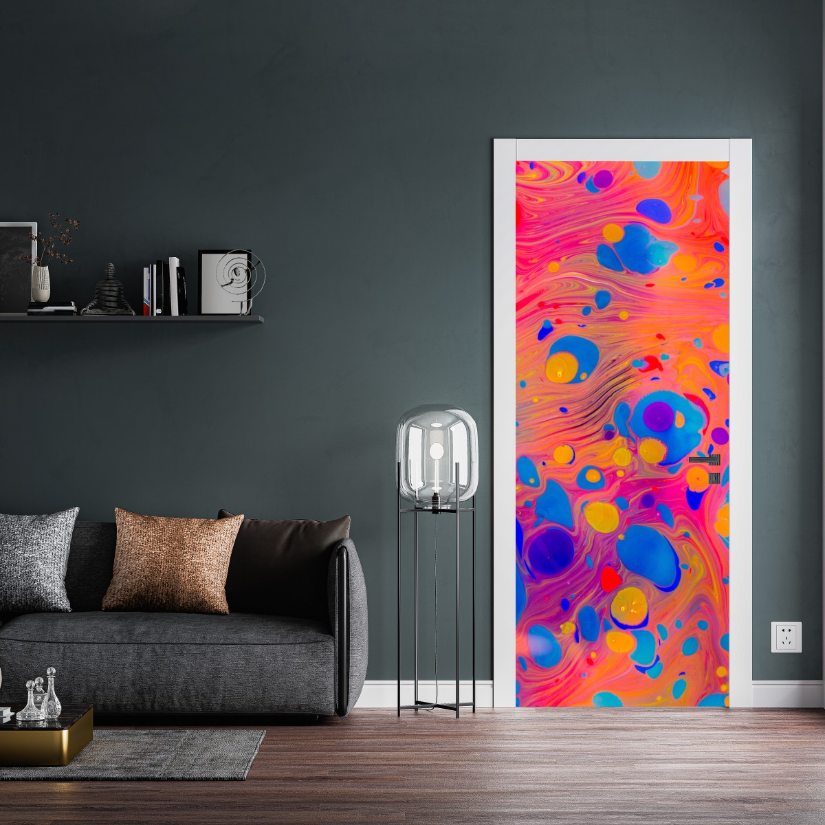 Naklejka na drzwi otomańskie ebru marmurkowe fale – Wallissimo® Naklejka na drzwi otomańskie ebru marmurkowe fale – Wallissimo®