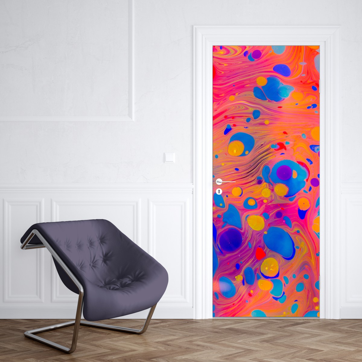 Naklejka na drzwi otomańskie ebru marmurkowe fale – Wallissimo® Naklejka na drzwi otomańskie ebru marmurkowe fale – Wallissimo®