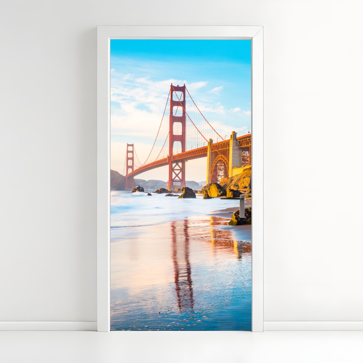 Door sticker golden hour at Golden Gate Bridge, Baker Beach – Wallissimo®