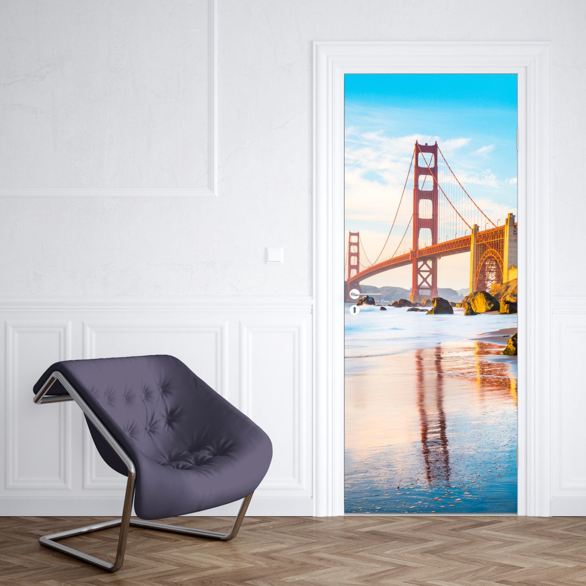 Naklejka na drzwi złota godzina przy moście Golden Gate, Baker Beach – Wallissimo® Naklejka na drzwi złota godzina przy moście Golden Gate, Baker Beach – Wallissimo®