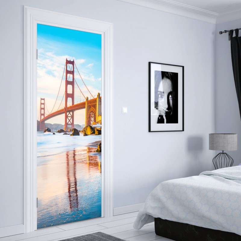 Naklejka na drzwi złota godzina przy moście Golden Gate, Baker Beach – Wallissimo® Naklejka na drzwi złota godzina przy moście Golden Gate, Baker Beach – Wallissimo®