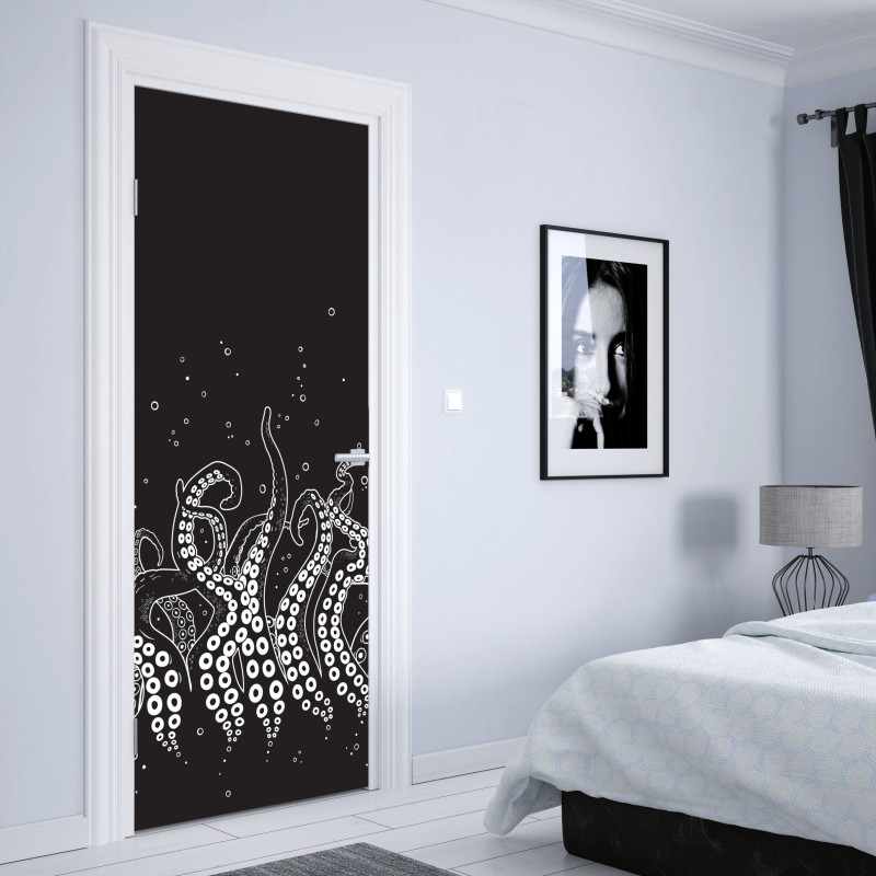 Naklejka na drzwi beżowy liściasty wzór botaniczny – Wallissimo®