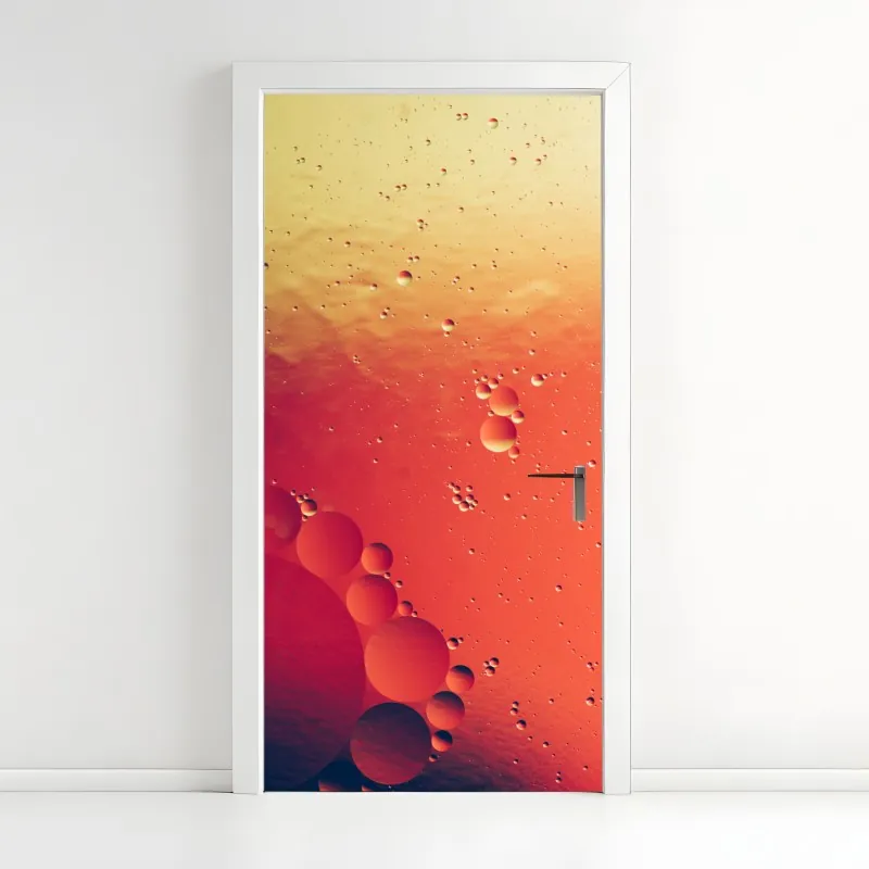 Naklejka na drzwi ciepła pomarańczowa abstrakcja z bąbelkami