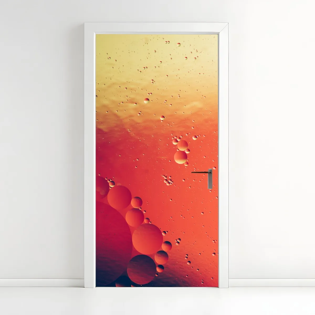 Naklejka na drzwi ciepła pomarańczowa abstrakcja z bąbelkami – Wallissimo® Naklejka na drzwi ciepła pomarańczowa abstrakcja z bąbelkami – Wallissimo®
