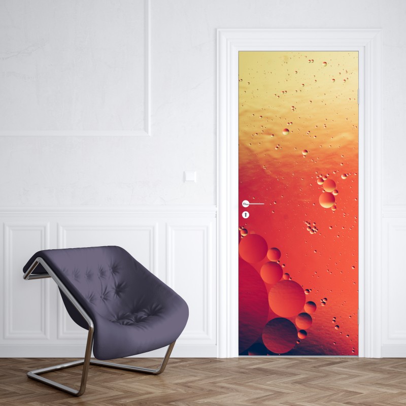 Naklejka na drzwi ciepła pomarańczowa abstrakcja z bąbelkami – Wallissimo® Naklejka na drzwi ciepła pomarańczowa abstrakcja z bąbelkami – Wallissimo®