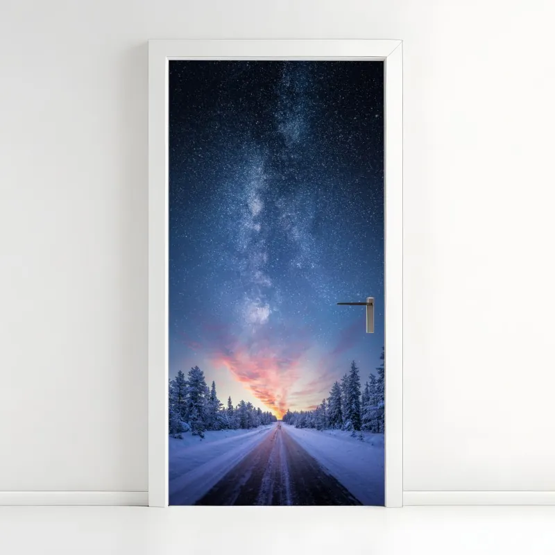 Naklejka na drzwi droga do mlecznej drogi o wschodzie słońca