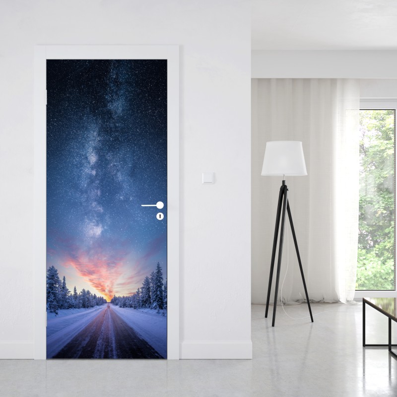 Naklejka na drzwi droga do mlecznej drogi o wschodzie słońca – Wallissimo® Naklejka na drzwi droga do mlecznej drogi o wschodzie słońca – Wallissimo®