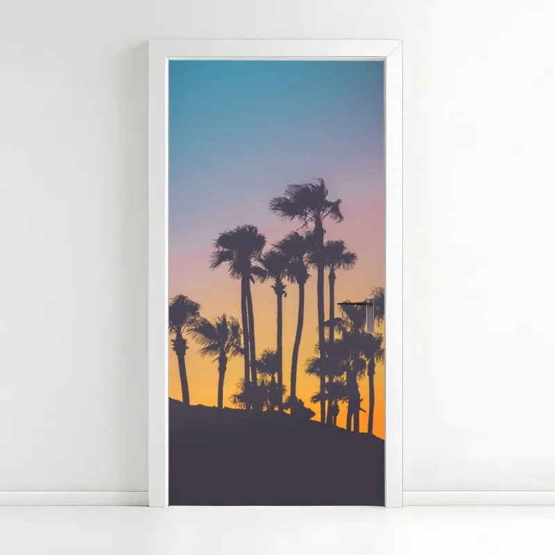 Naklejka na drzwi delikatne białe liście na szarym tle – Wallissimo®