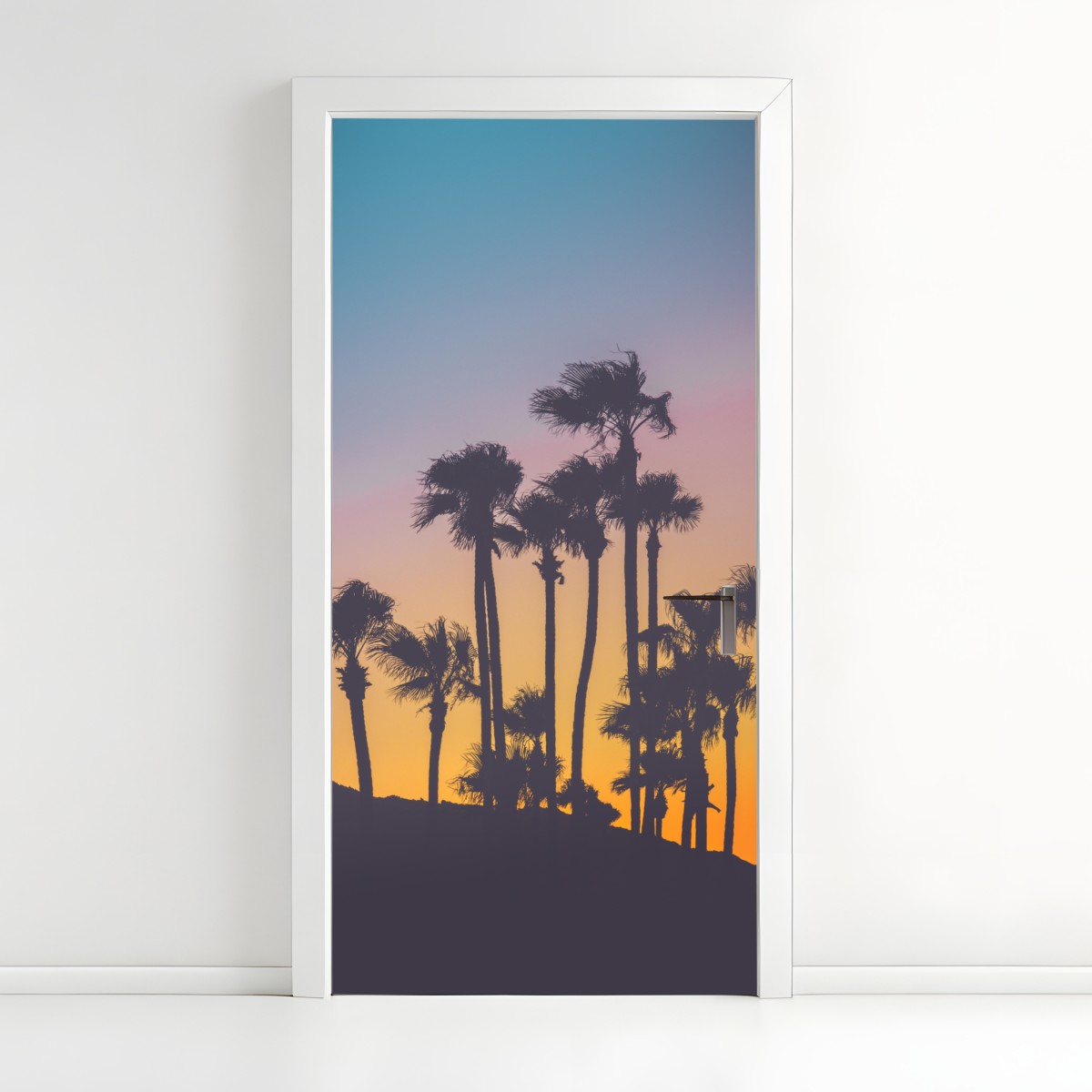 Door sticker retro tropical palm silhouettes at sunset – Wallissimo®