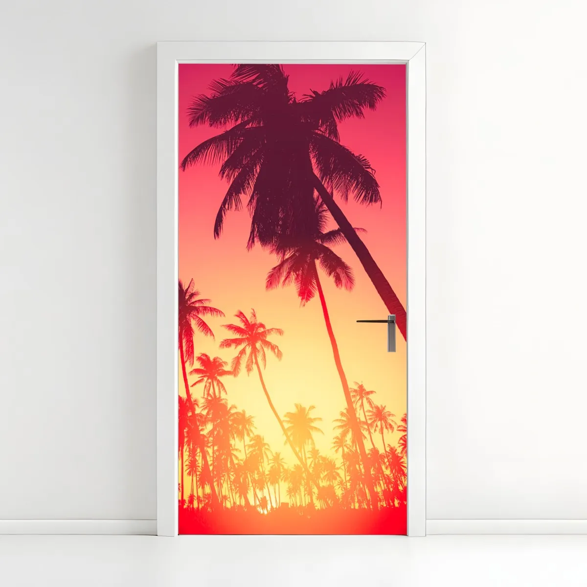 Naklejka na drzwi tropikalny zachód słońca z palmami – Wallissimo® Naklejka na drzwi tropikalny zachód słońca z palmami – Wallissimo®