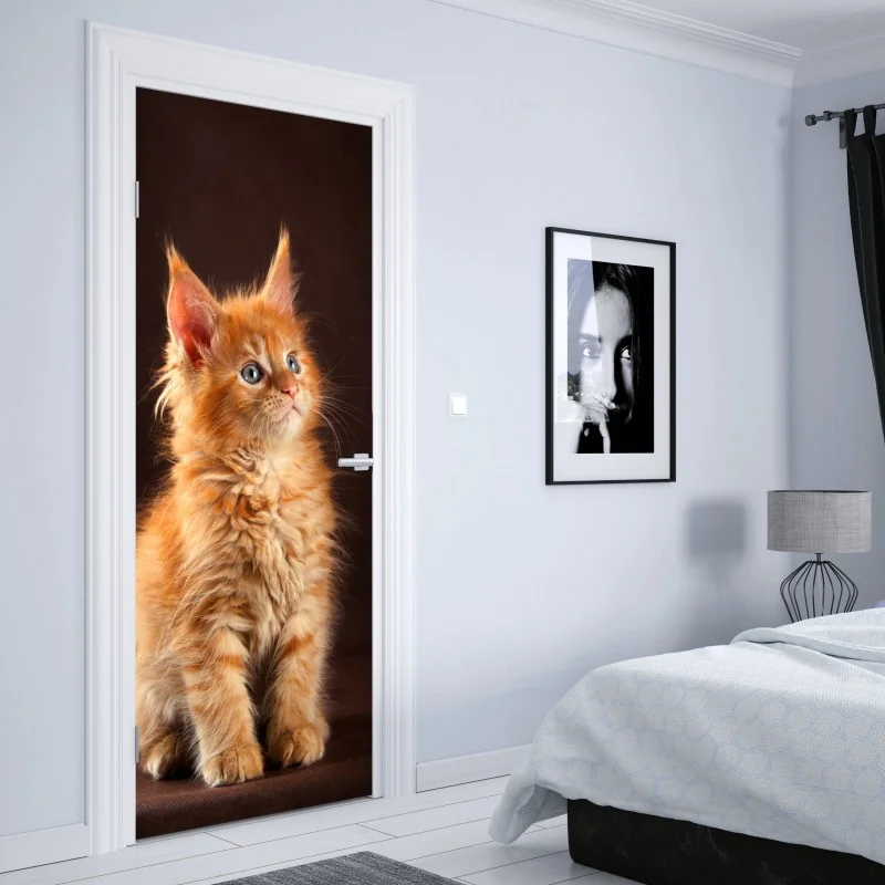 Naklejka na drzwi fioletowy makro kwiat z kroplą rosy – Wallissimo®