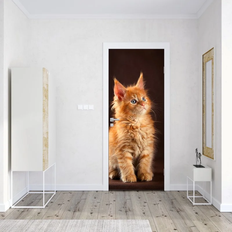 Naklejka na drzwi uroczy rudy kociak w portrecie – Wallissimo® Naklejka na drzwi uroczy rudy kociak w portrecie – Wallissimo®