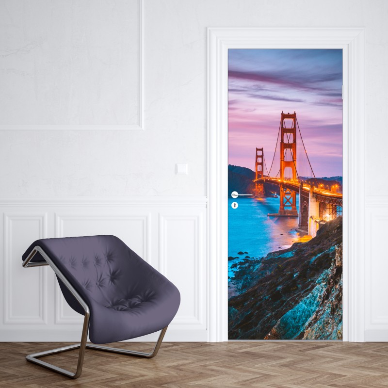 Naklejka na drzwi most Golden Gate o zmierzchu, San Francisco – Wallissimo® Naklejka na drzwi most Golden Gate o zmierzchu, San Francisco – Wallissimo®