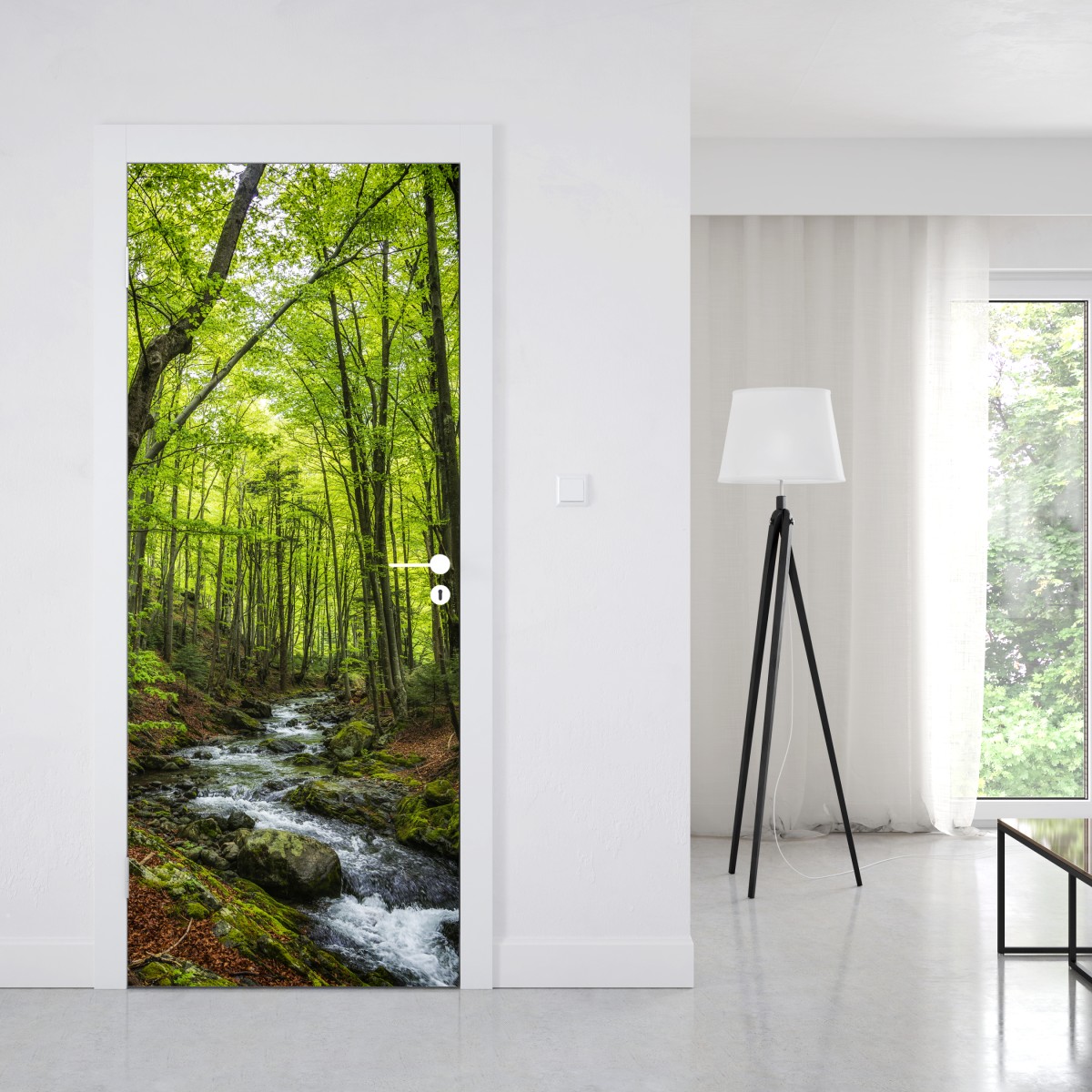 Naklejka na drzwi spokojny leśny strumień – Wallissimo® Naklejka na drzwi spokojny leśny strumień – Wallissimo®