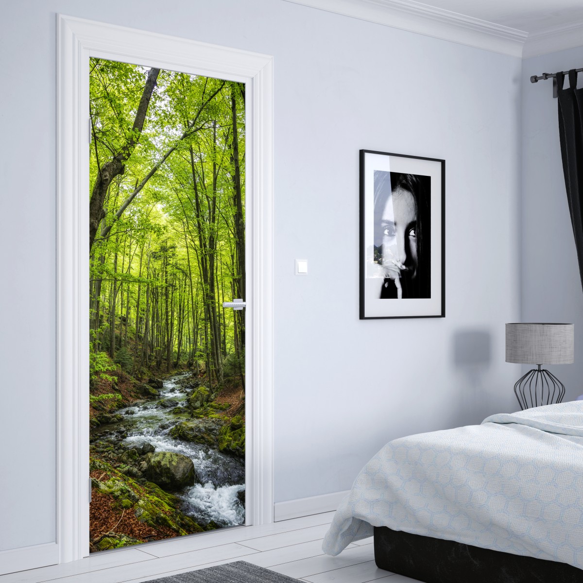 Naklejka na drzwi spokojny leśny strumień – Wallissimo® Naklejka na drzwi spokojny leśny strumień – Wallissimo®