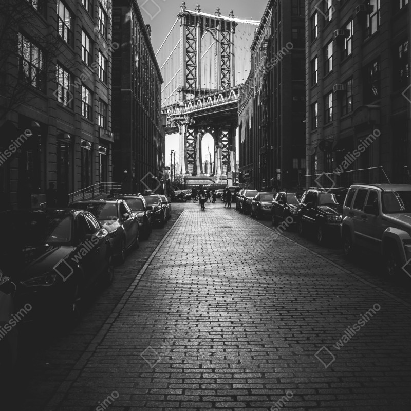 Naklejka na drzwi most Manhattan w kadrze brukowanej ulicy – Wallissimo® Naklejka na drzwi most Manhattan w kadrze brukowanej ulicy – Wallissimo®