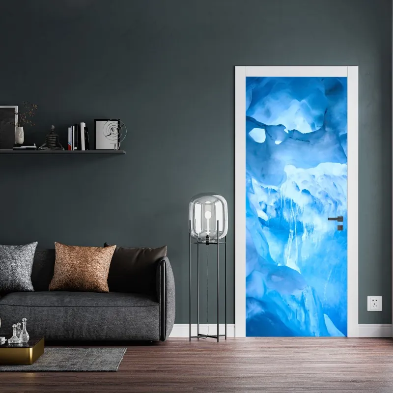 Naklejka na drzwi falisty wzór architektoniczny w odcieniach szarości – Wallissimo®