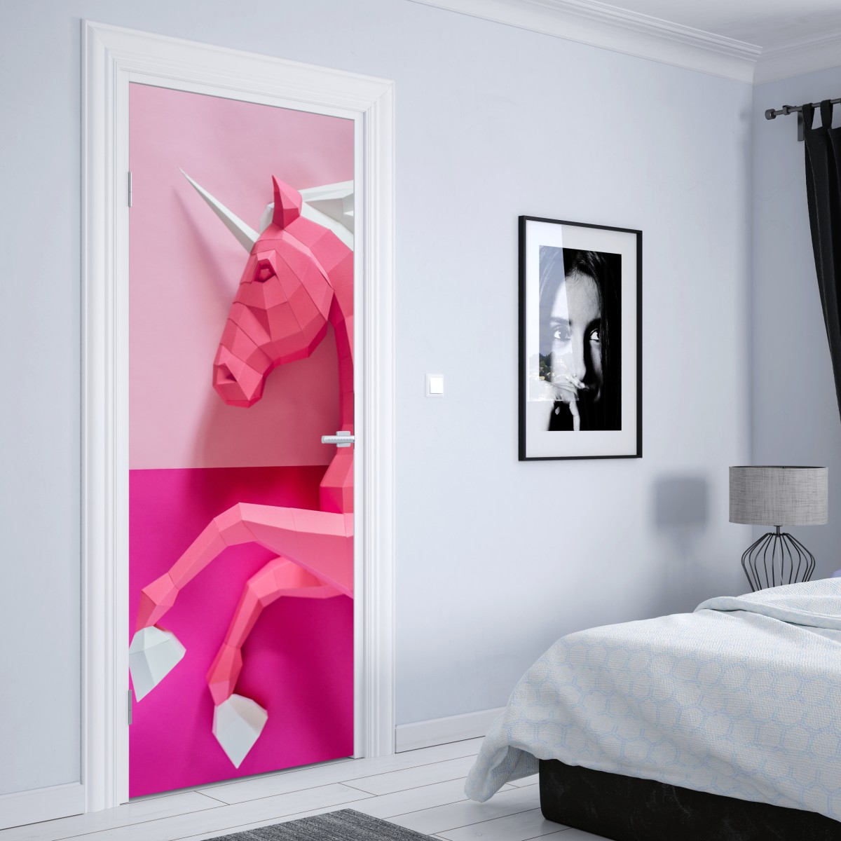 Naklejka na drzwi różowy geometryczny jednorożec – Wallissimo® Naklejka na drzwi różowy geometryczny jednorożec – Wallissimo®
