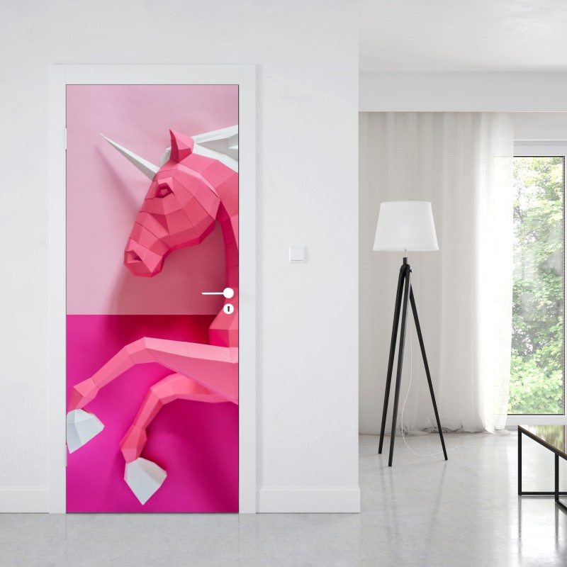 Naklejka na drzwi różowy geometryczny jednorożec – Wallissimo® Naklejka na drzwi różowy geometryczny jednorożec – Wallissimo®