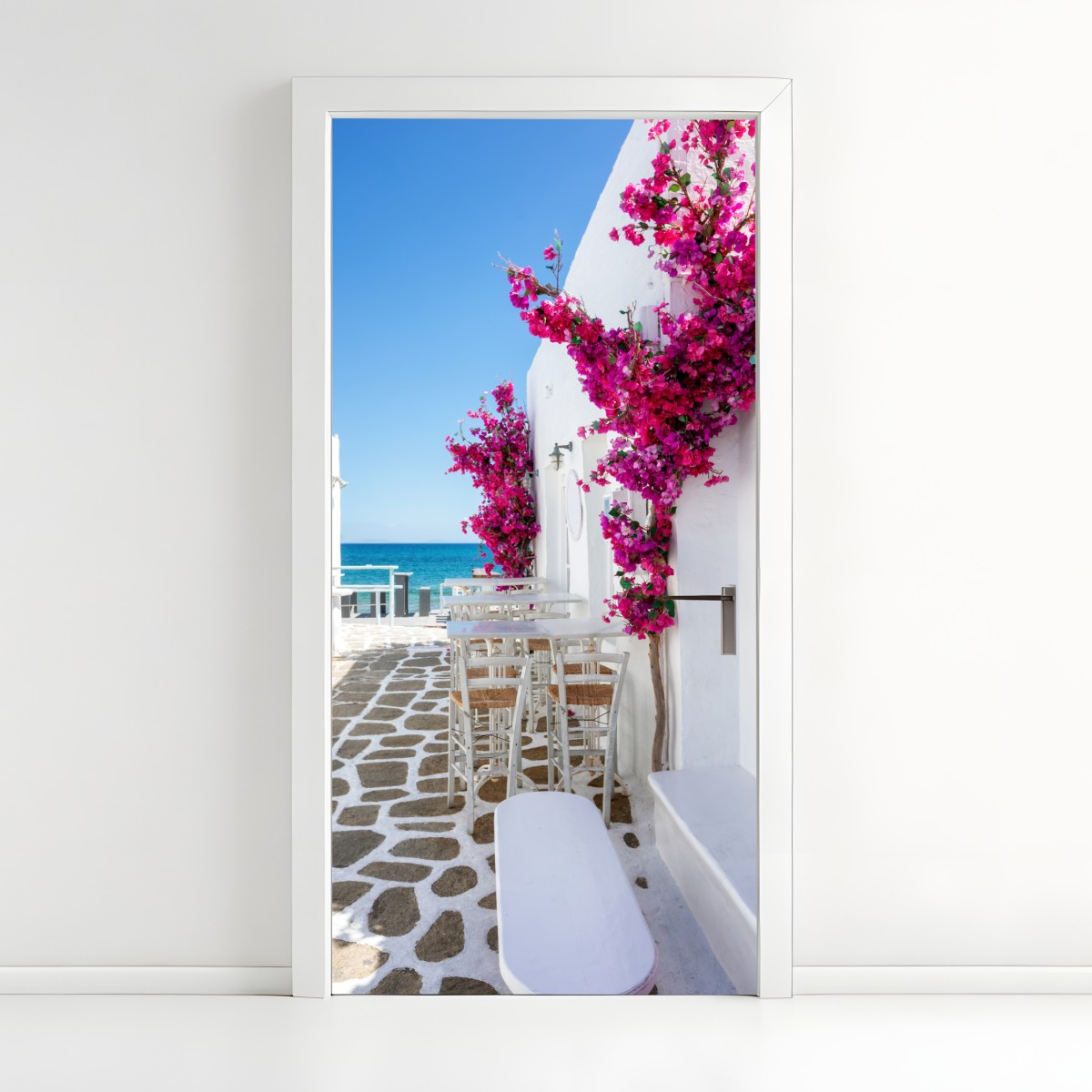Door sticker sunny Mediterranean alley with bougainvillea – Wallissimo®