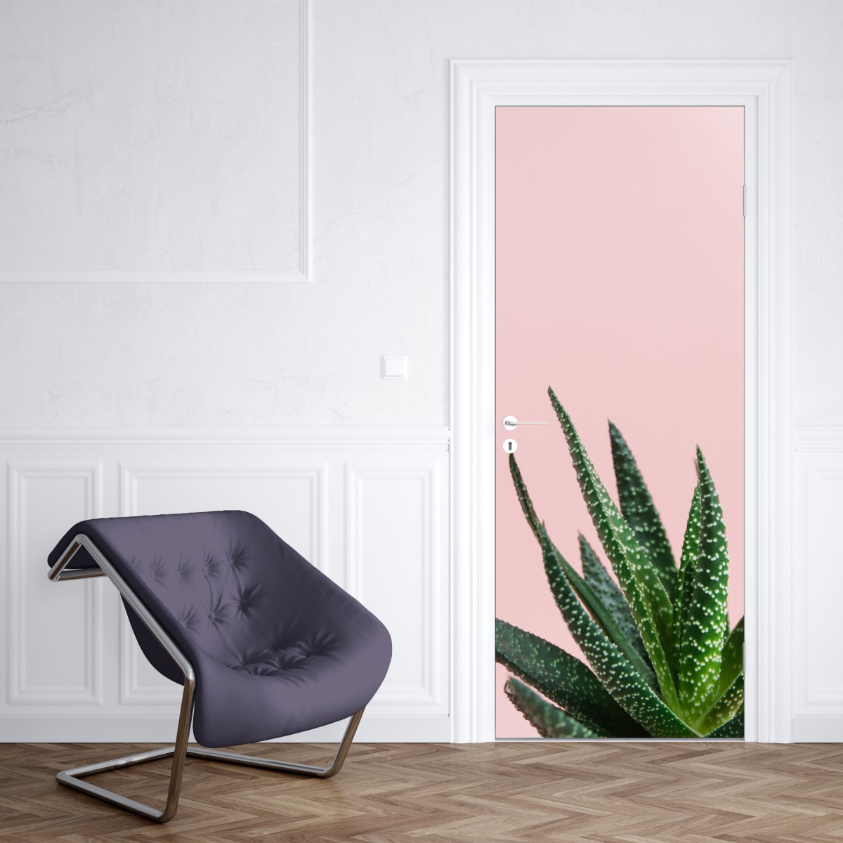 Naklejka na drzwi zielony aloes na różowym tle – Wallissimo® Naklejka na drzwi zielony aloes na różowym tle – Wallissimo®