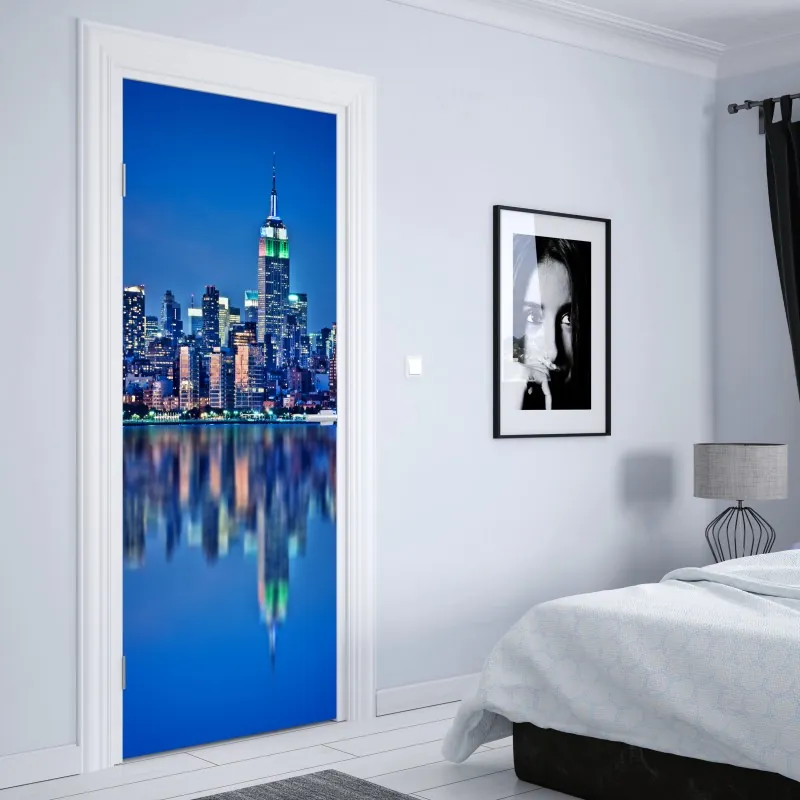 Naklejka na drzwi perspektywa Mostu Brooklyńskiego w monochromie – Wallissimo®