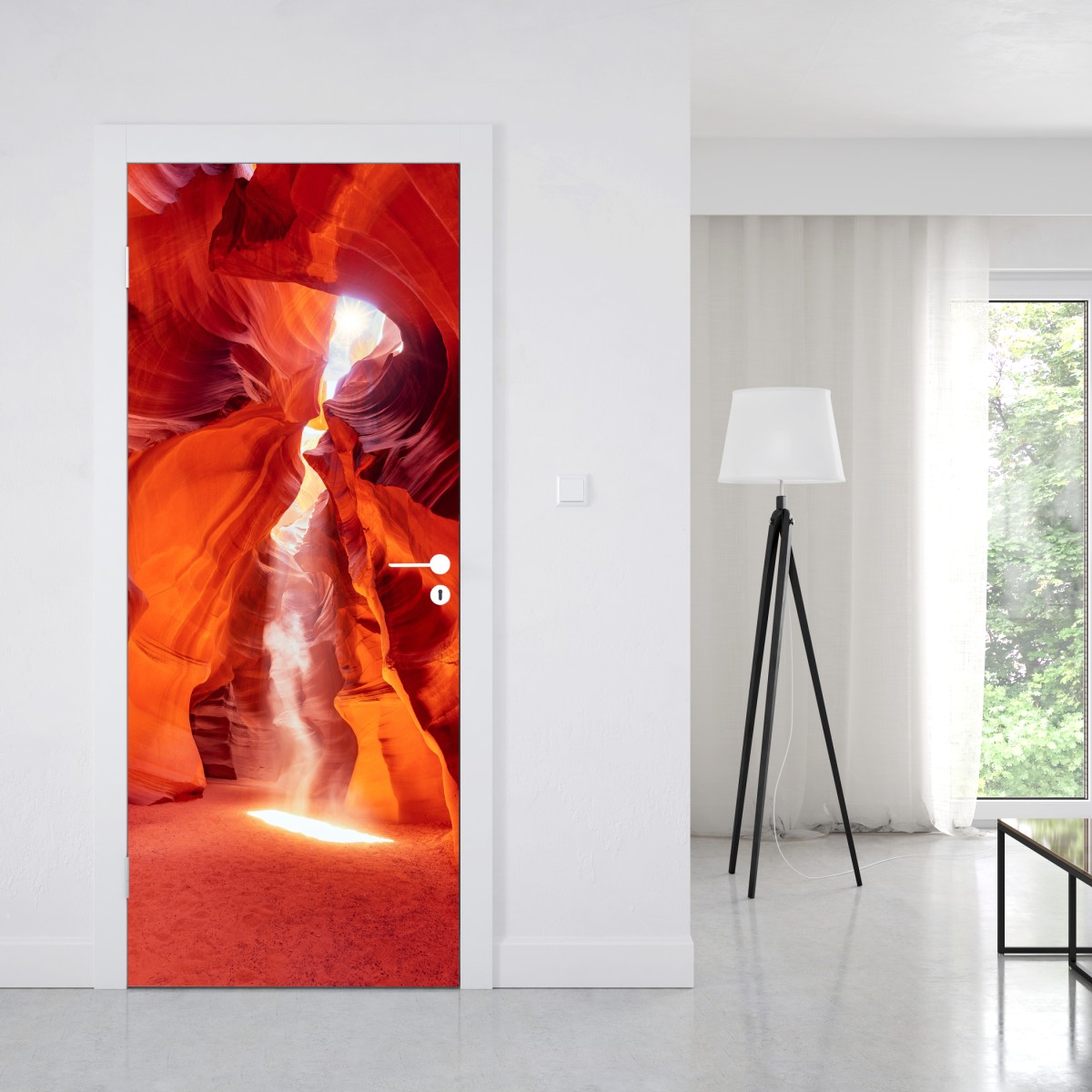 Naklejka na drzwi słoneczny promień w kanionie piaskowcowym – Wallissimo® Naklejka na drzwi słoneczny promień w kanionie piaskowcowym – Wallissimo®