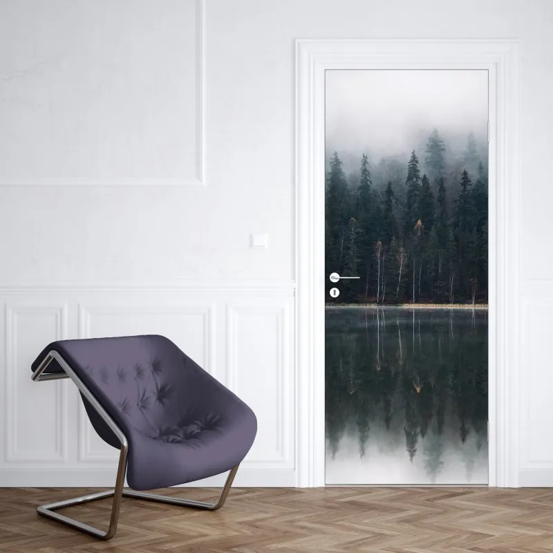 Naklejka na drzwi złoty kwiatowy ornament na granatowym tle – Wallissimo®