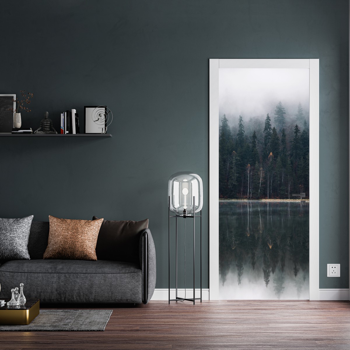 Naklejka na drzwi mglista refleksja w lesie – Wallissimo® Naklejka na drzwi mglista refleksja w lesie – Wallissimo®