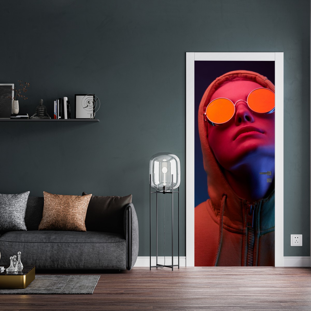 Naklejka na drzwi neonowy portret w okrągłych okularach – Wallissimo® Naklejka na drzwi neonowy portret w okrągłych okularach – Wallissimo®