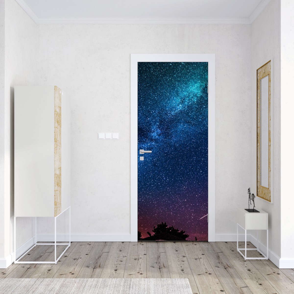 Naklejka na drzwi głębokie błękitne nocne niebo z drogą mleczną i spadającą gwiazdą – Wallissimo® Naklejka na drzwi głębokie błękitne nocne niebo z drogą mleczną i spadającą gwiazdą – Wallissimo®