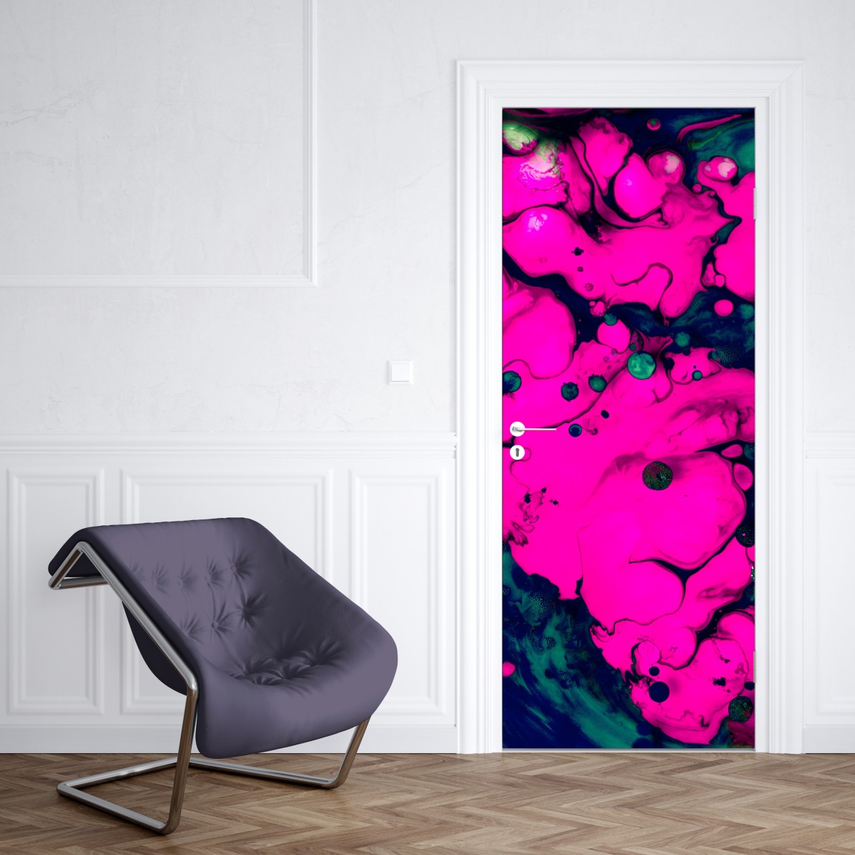 Naklejka na drzwi neonowa różowa abstrakcja płynna – Wallissimo® Naklejka na drzwi neonowa różowa abstrakcja płynna – Wallissimo®