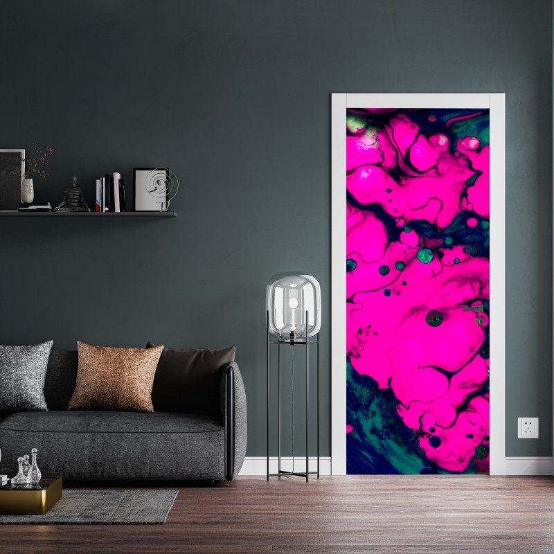 Naklejka na drzwi neonowa różowa abstrakcja płynna – Wallissimo® Naklejka na drzwi neonowa różowa abstrakcja płynna – Wallissimo®
