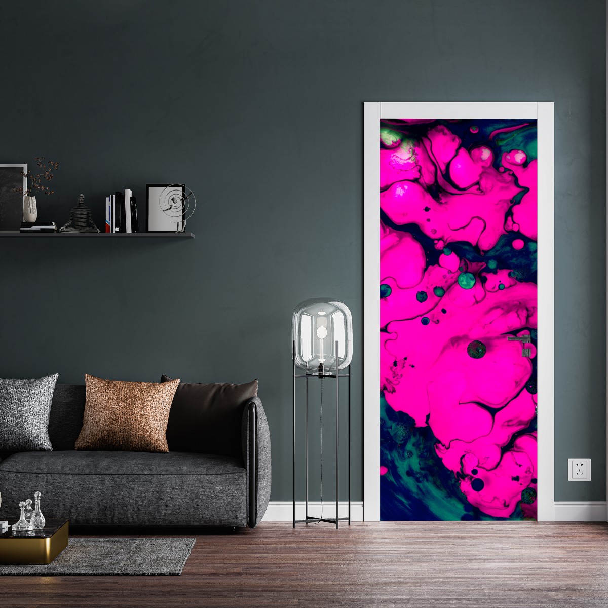 Naklejka na drzwi neonowa różowa abstrakcja płynna – Wallissimo® Naklejka na drzwi neonowa różowa abstrakcja płynna – Wallissimo®