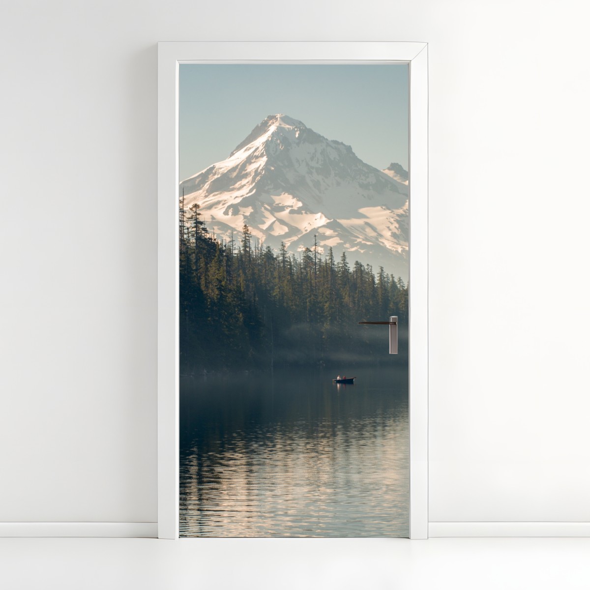 Door sticker majestic snow-capped mountain over a tranquil lake – Wallissimo®