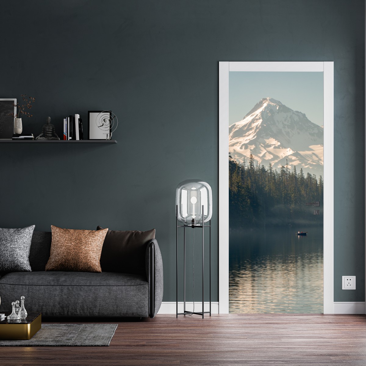 Naklejka na drzwi śnieżna góra nad spokojnym jeziorem – Wallissimo® Naklejka na drzwi śnieżna góra nad spokojnym jeziorem – Wallissimo®