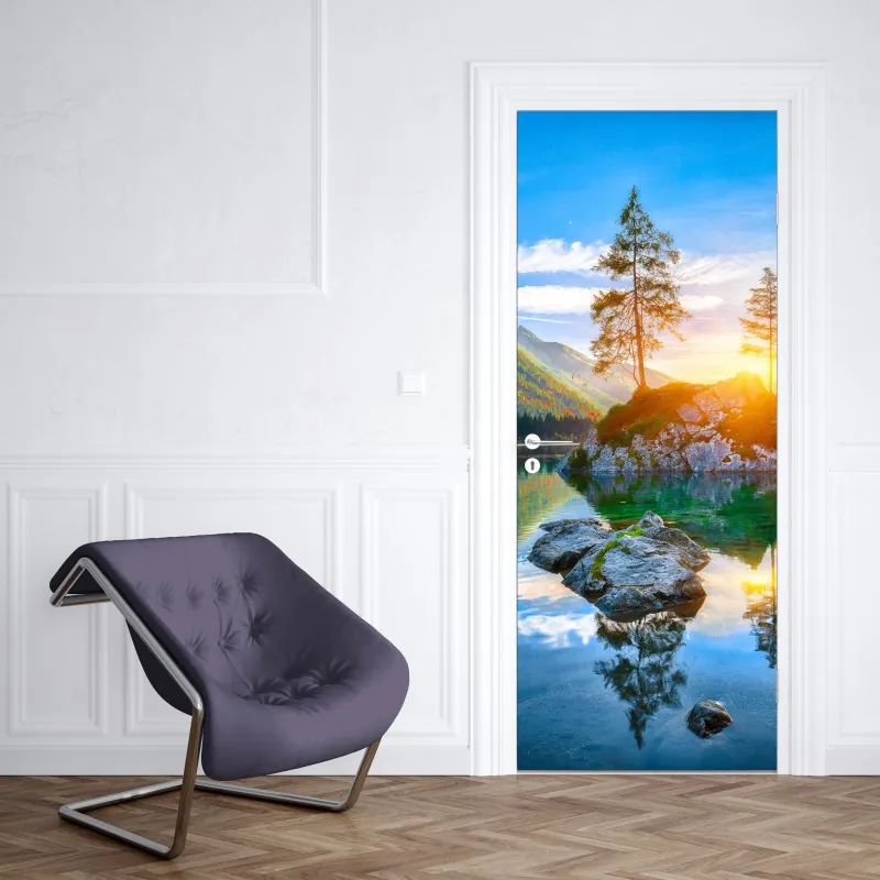 Naklejka na drzwi elegancki beżowy wzór damask – Wallissimo®