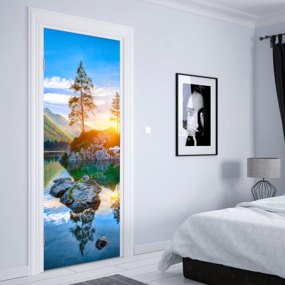 Naklejka na drzwi zachód słońca nad Hintersee – Wallissimo® Naklejka na drzwi zachód słońca nad Hintersee – Wallissimo®