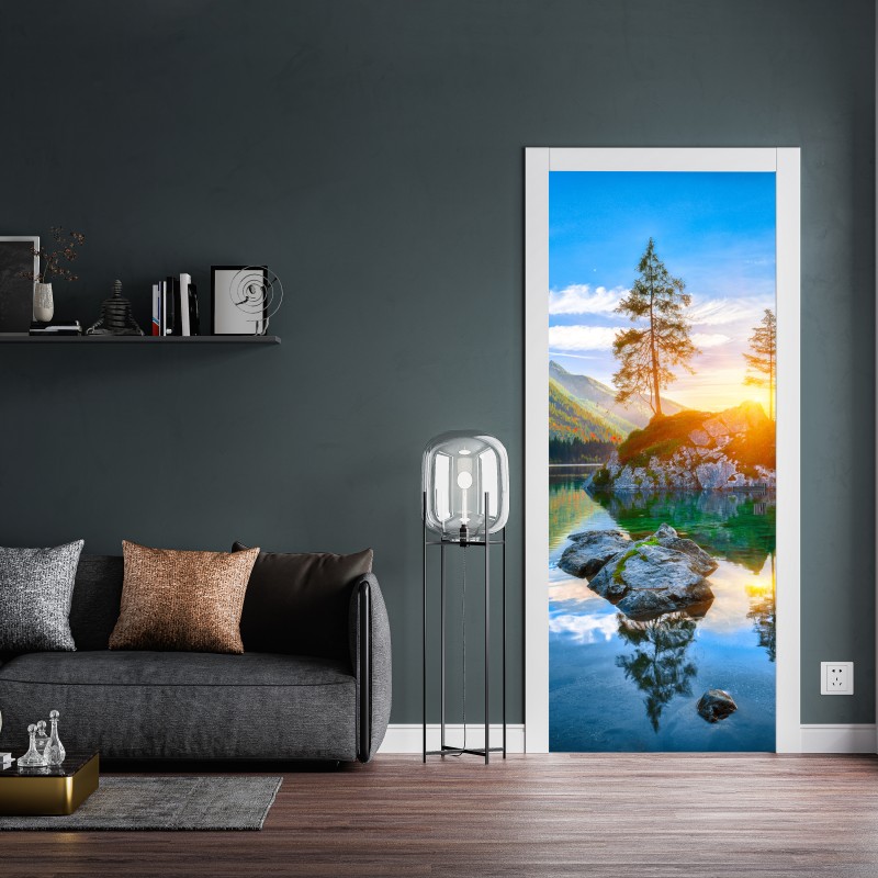 Naklejka na drzwi zachód słońca nad Hintersee – Wallissimo® Naklejka na drzwi zachód słońca nad Hintersee – Wallissimo®