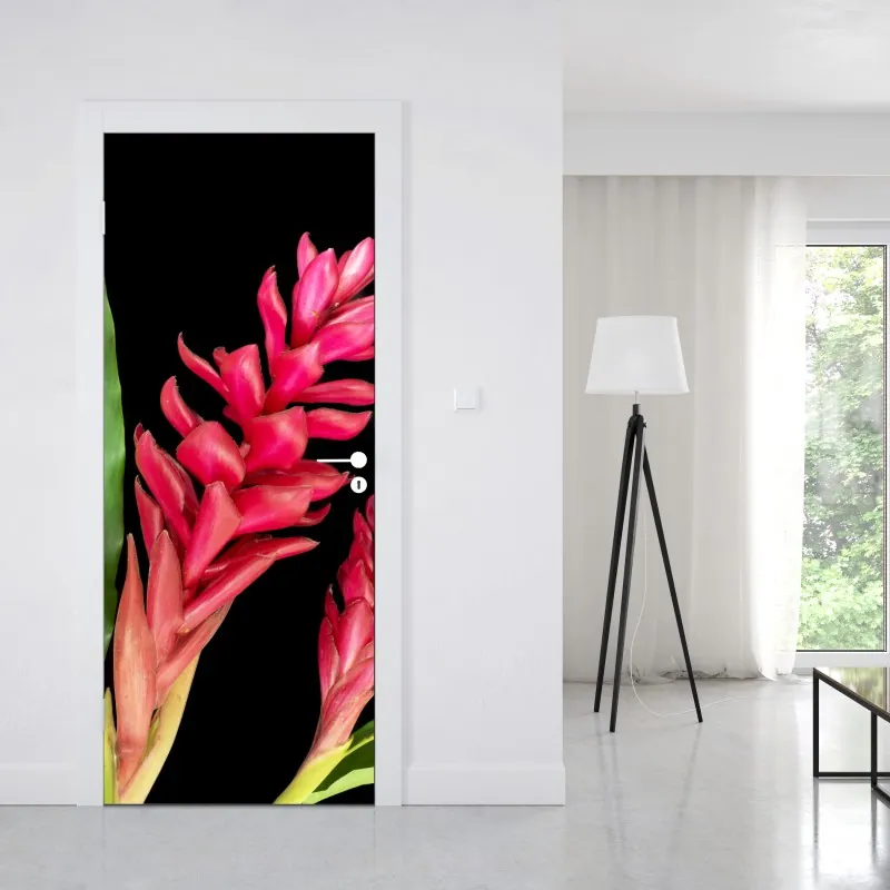 Naklejka na drzwi żywy kwiat ognia na czarnym tle – Wallissimo® Naklejka na drzwi żywy kwiat ognia na czarnym tle – Wallissimo®