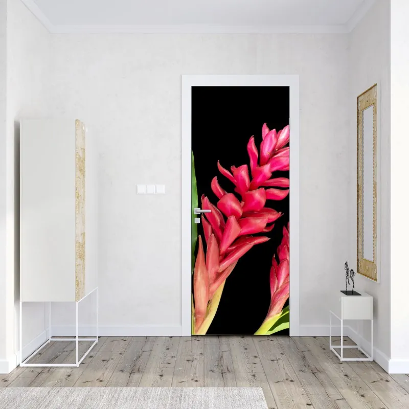 Naklejka na drzwi żywy kwiat ognia na czarnym tle – Wallissimo® Naklejka na drzwi żywy kwiat ognia na czarnym tle – Wallissimo®