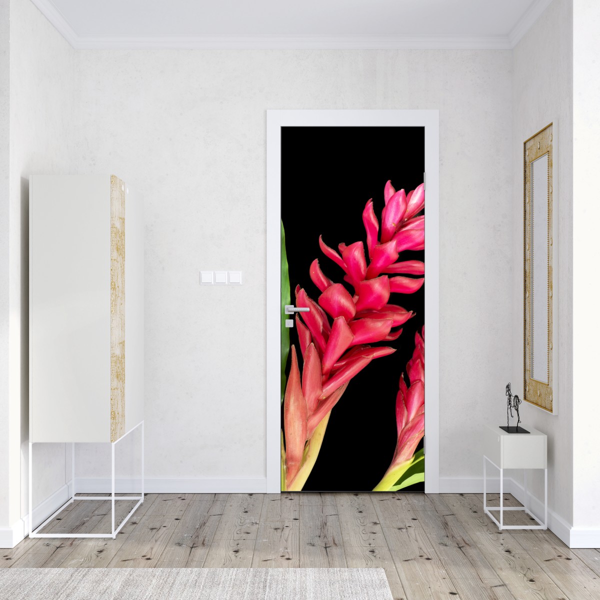 Naklejka na drzwi żywy kwiat ognia na czarnym tle – Wallissimo® Naklejka na drzwi żywy kwiat ognia na czarnym tle – Wallissimo®